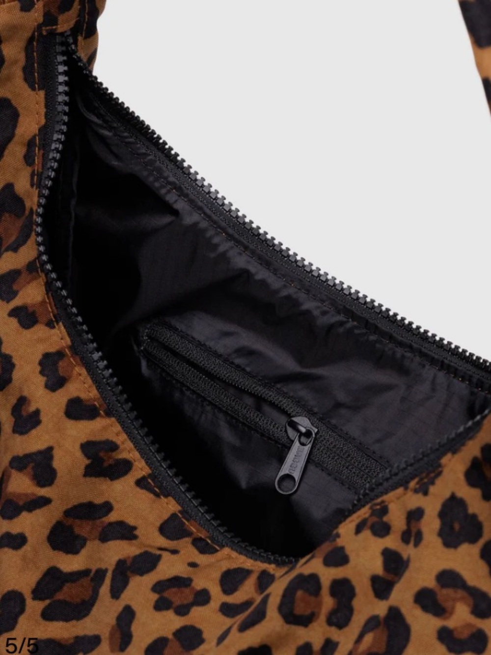 BAGGU Leopard-Print Nylon Shoulder Bag in Brown and Black, Adjustable Strap. - Picture 4 of 16